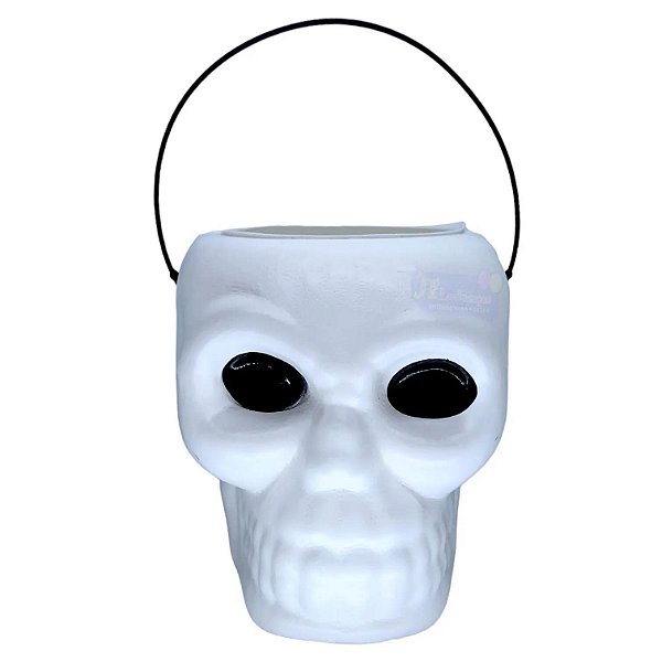 Balde Caveira Branco Para Doces Festa Halloween - 19x14cm