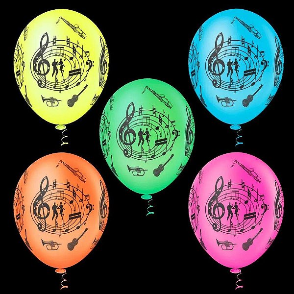 Balão Neon Sortido Decorado - 25 unidades