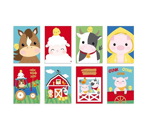 Cartaz Decorativo Festa Fazendinha 25cm x 35cm (Cada Cartaz) - 8 Unidades