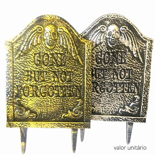 Lápide Decorativa Halloween 24x40cm – Plástico com Suporte p/ Jardim – Cores Sortidas - 1 Unidade