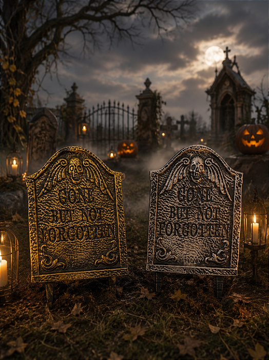 Lápide Decorativa Halloween 24x40cm – Plástico com Suporte p/ Jardim – Cores Sortidas - 1 Unidade