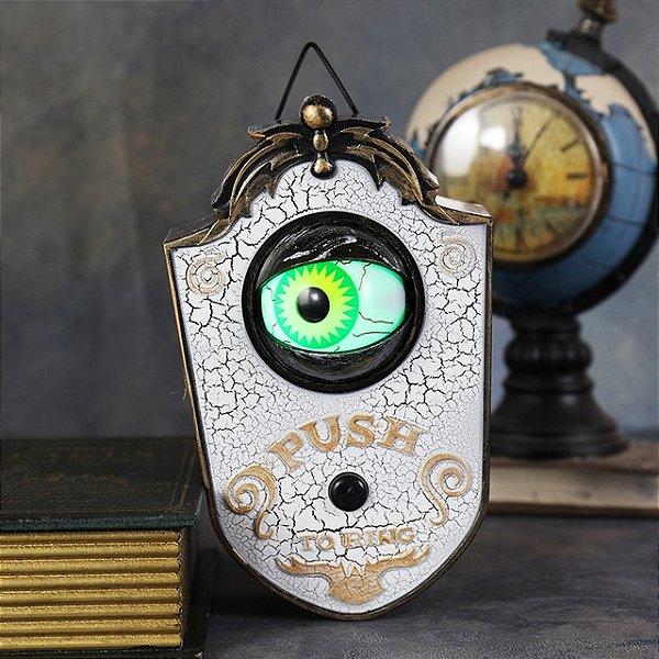 Campainha Halloween Olho Mágico com Som e Luz – 17,5x11,5cm