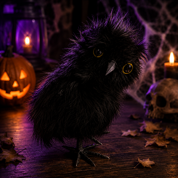 Coruja de Halloween Preta Decorativa de 15 cm