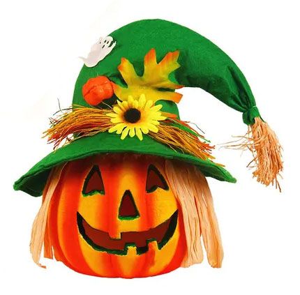 Abóbora Espantalho De Chapéu C/ Luz E Som Halloween - 1 Unidade