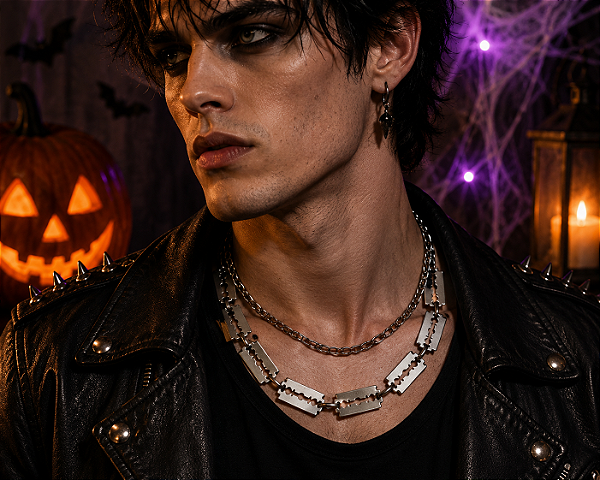 Colar de Gilete de Barbear Metal Punk e Rock (Gilete Sem Corte) Halloween - Unidade