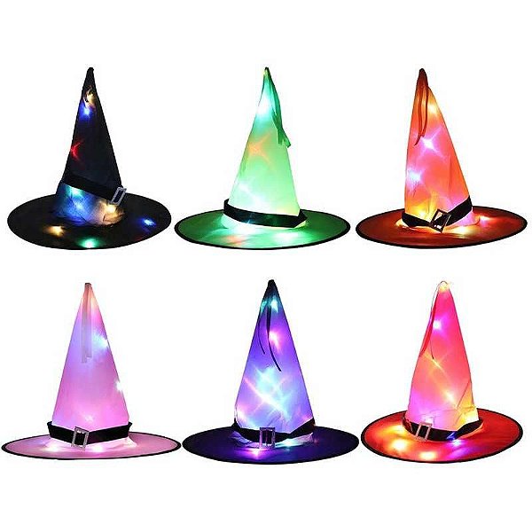 Chapéu Com Led Colorido Para o Dia Das Bruxas - Halloween (Com Fivela) - Cores Sortidas - 1 Unidade