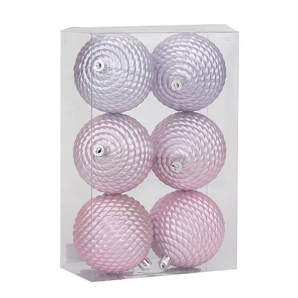 Kit Bolas Trançadas Rosa Bebê/Claro/Lilás 8cm - 6 Unidades