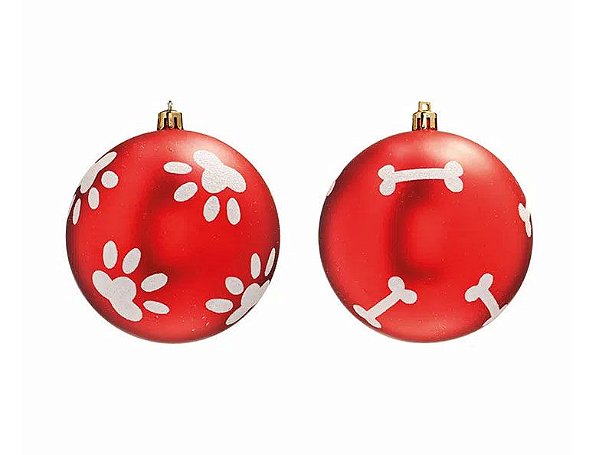 Bola Osso e Pata Pet Vermelho e Branco 10cm - 2 Unidades