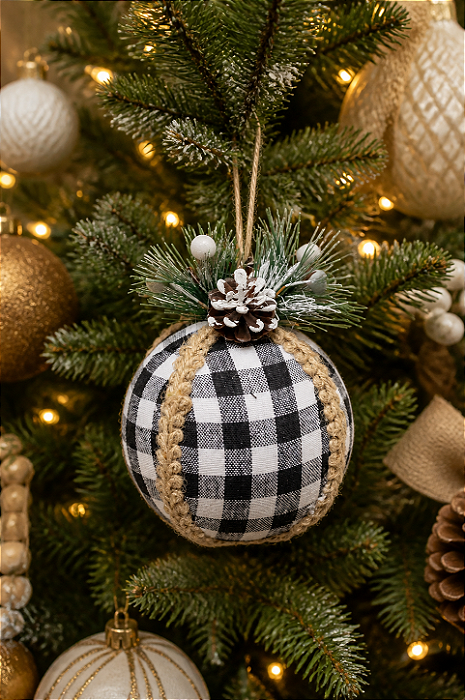 Bola de Natal Xadrez 10cm – Enfeite para Árvore