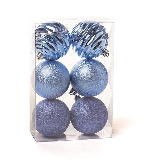 Bolas de Natal Texturizadas Ondas Azul Claro 8cm - 6 Unidades