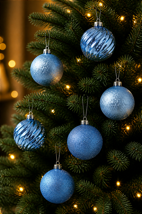 Bolas de Natal Texturizadas Ondas Azul Claro 8cm - 6 Unidades