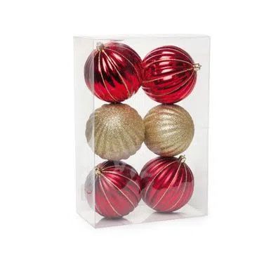 Bola com Gomos Vermelho/Ouro 8 cm - 6 Unidades