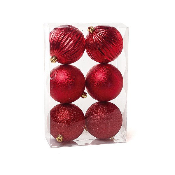 Bola Glitter Texturizada Listras Vermelha 10 cm - 6 un