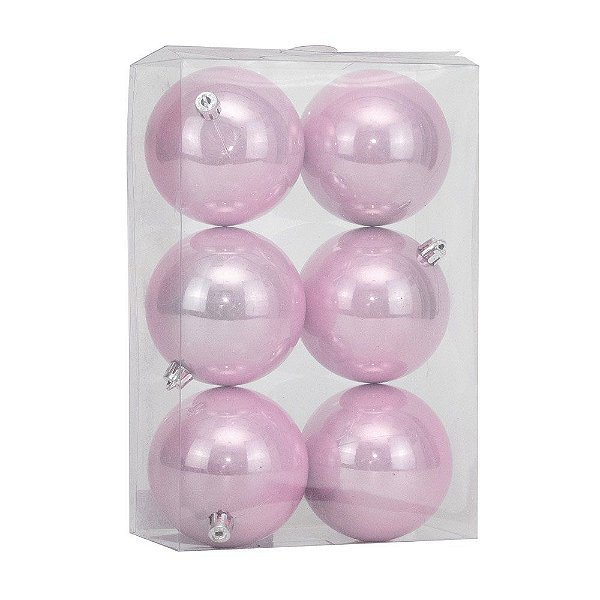 Kit Bolas Peroladas Rosa Bebê 8cm - 6 un