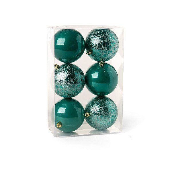 Bola de Natal Perolada e Craquelada Verde 8cm - 6 Unidades