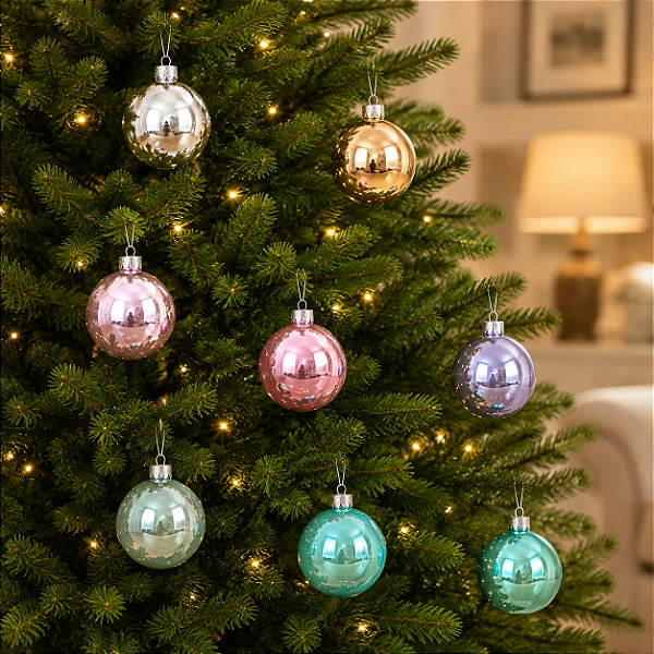 Bola de Natal Rainbow Lisa Colorida 8cm – Kit com 8 Unidades
