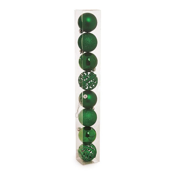 Bola de Natal Sortidas Verde com Arabesco 6cm - 8 Unidades