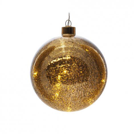 Bola De Vidro Natal Com Luz Acabamento De Glitter Prata Com 6 Leds - 8cm