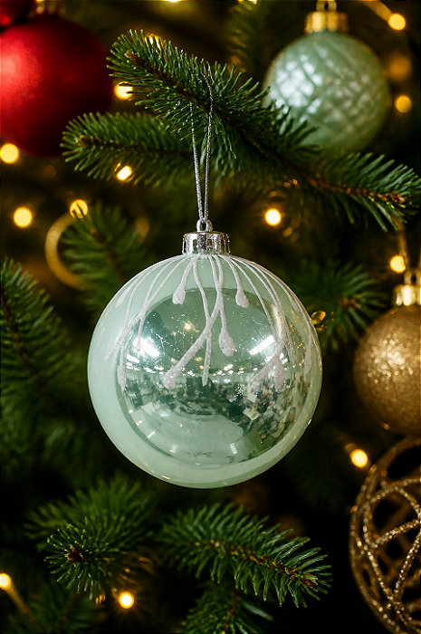 Bola Decorada Verde Menta 8cm – Enfeite Natalino para Árvore