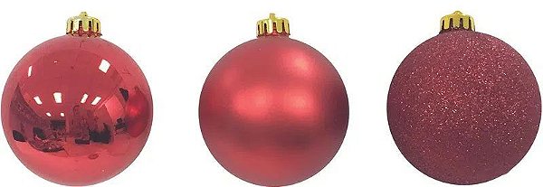 Kit 3 Bolas Lisa/Fosca/Glitter 8cm Vermelha