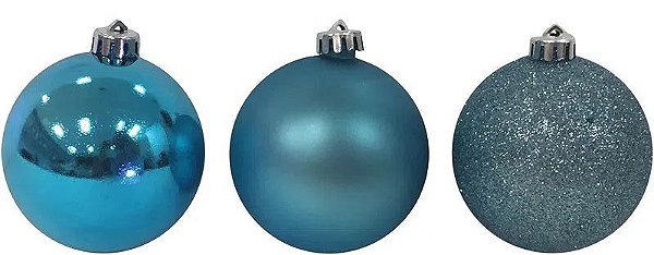 Kit 3 Bolas Lisa/Fosca/Glitter 8cm Azul