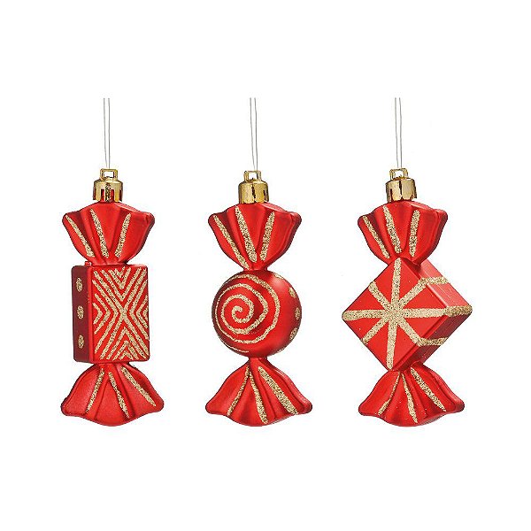 Enfeite Para Pendurar Doces Vermelho JG C/3 Pc
