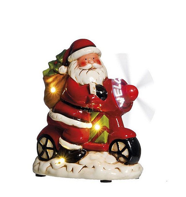 Papai Noel em Bicicleta com Hélice com Luz e Movimento Natal - 20cm