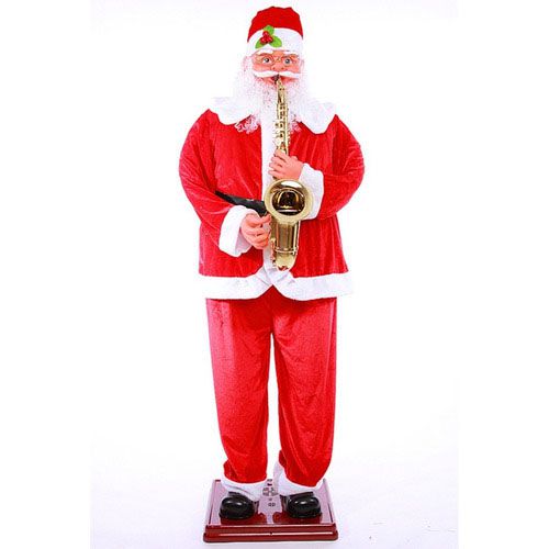 Papai Noel Animado Musical Dança Toca Sax 1,80metro Vermelho - Bivolt
