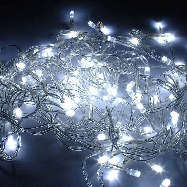 Jogo de Luzes 100 Lâmpadas Fio Verde Led Branco 8 Funções 127V