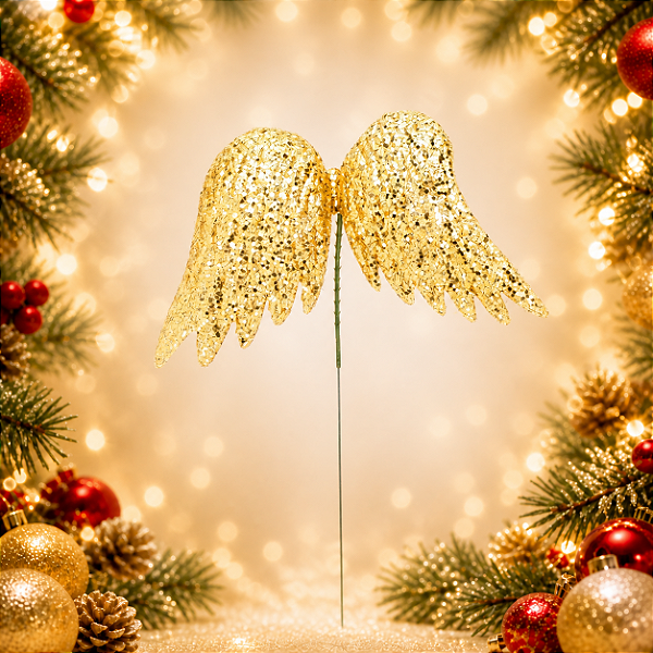 Pick Asas de Anjo com Glitter Dourado – 20cm