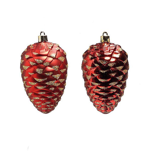 Enfeite Para Pendurar Pinhas Vermelho Glitter 10cm - 3 Unidades