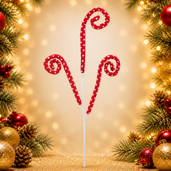 Pick 3 Candy Canes Poa Vermelho Branco (Enfeite Candy Cane) - 1 Unidade