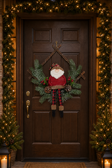 Guirlanda Rattan Marrom Papai Noel 54cm