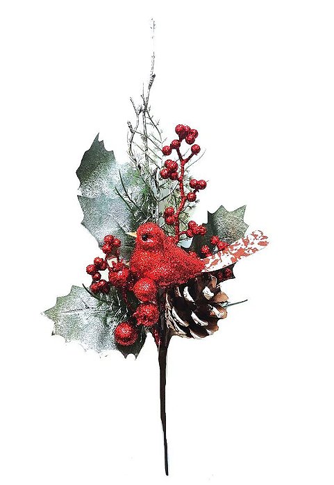 Pick Passarinho com Pinha 35cm Vermelho