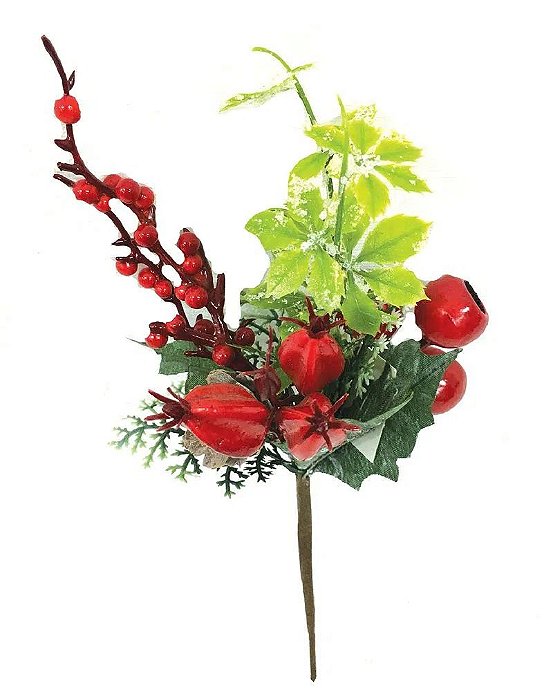 Pick Frutinhas Vermelhas com Folhas 25cm