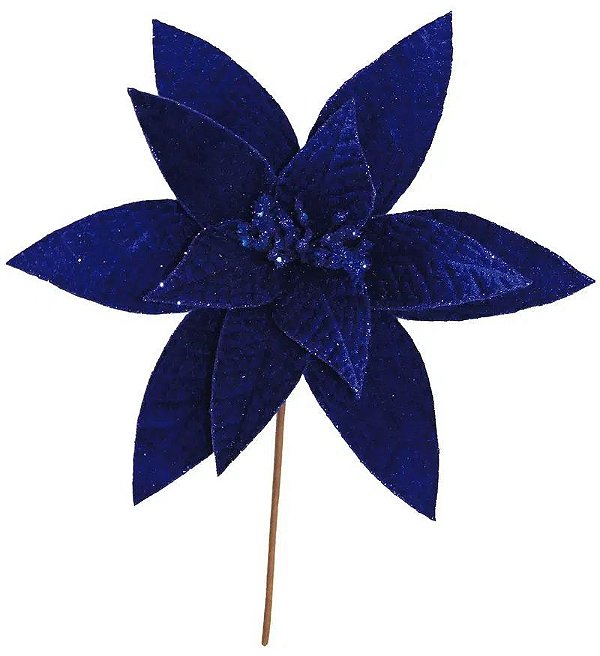 Pick Poinsetia Veludo Azul 35cm