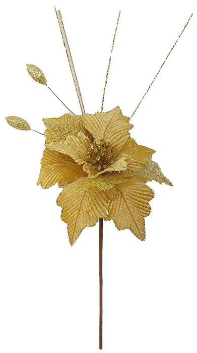 Pick Poinsetia Veludo Ouro 50cm