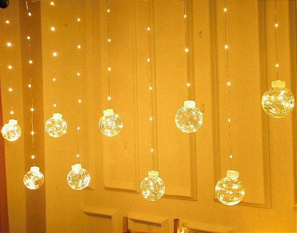 Cortina 200 Leds Decoração Fio De Fada 10 Bolas 3m 8f Bivolt Cor Das Luzes Incandescente