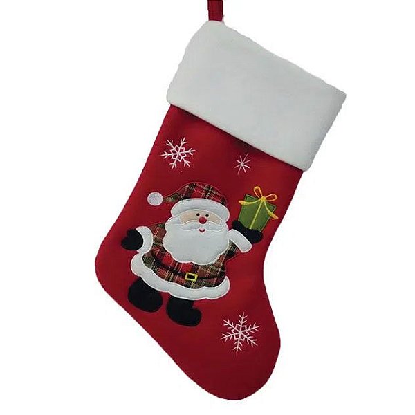 Bota Natalina Vermelha e Branca Com Papai Noel 45CM