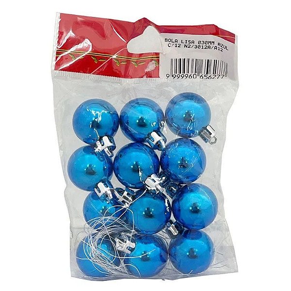 Bola Lisa De Natal Azul 3cm - 12 Unidades