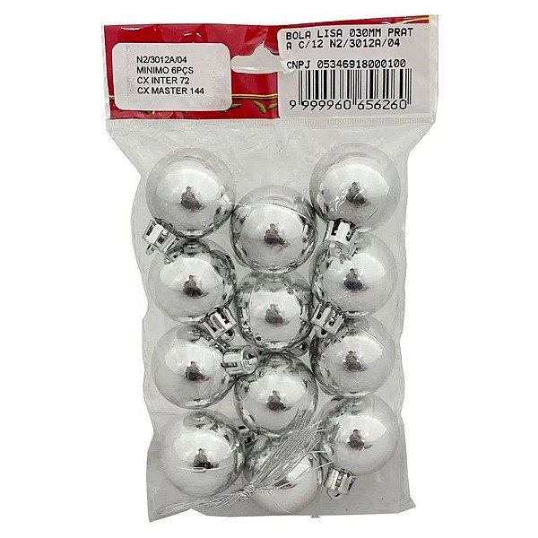 Bola Lisa De Natal Prata 3cm - 12 Unidades