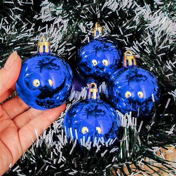 Bolas de Natal Azul Lisa 6cm - 4 Unidades