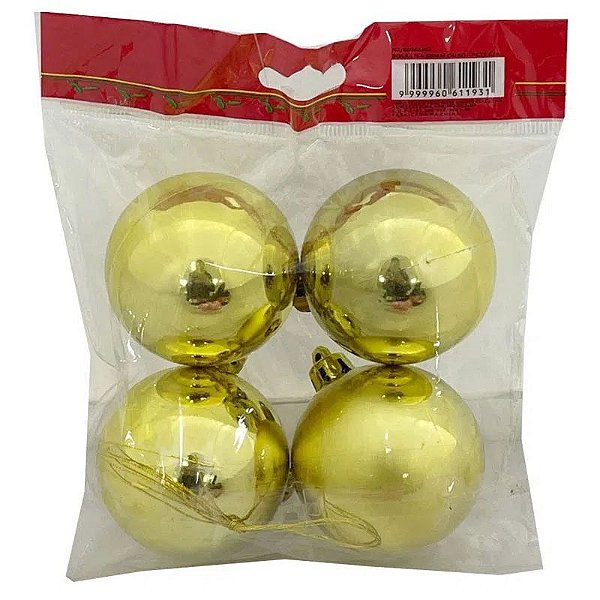 Bola Lisa Dourada 6cm – Kit com 4 Unidades para Decoração de Natal