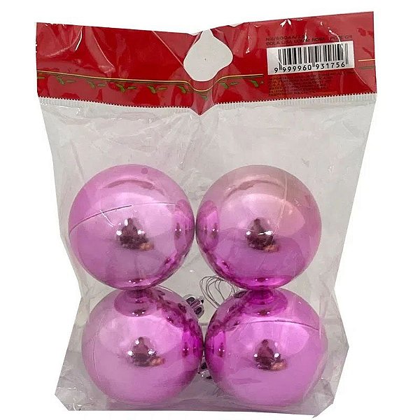 Bolas de Natal Rosa Lisa 6cm - 4 Unidades