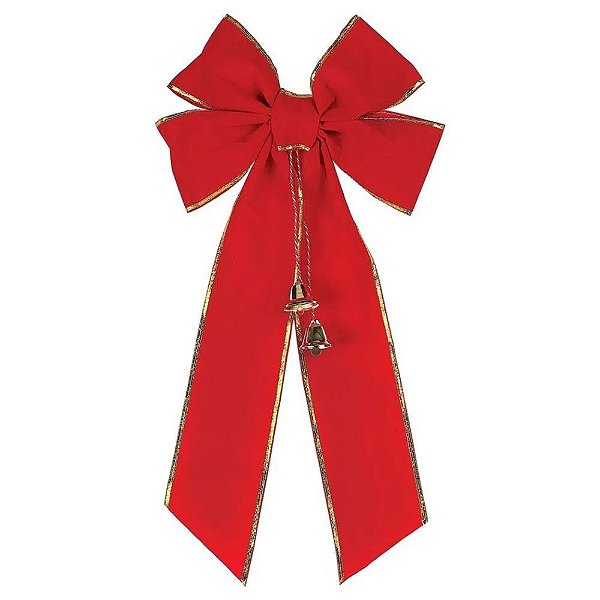 Laço Duplo Veludo com Sinos Natalinos 52cm x 31cm - Vermelho