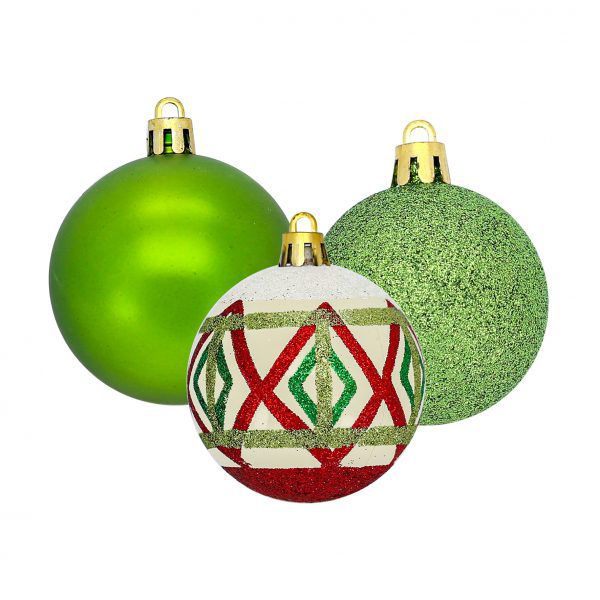 Bola Mista Decorada Verde Vermelha - 6cm - 9 Unidades