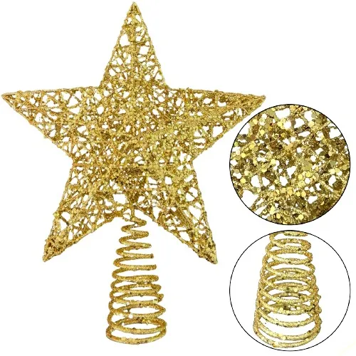 Ponteira Estrela Tridimensional 15 cm – Topo de Árvore Natalina com Brilho