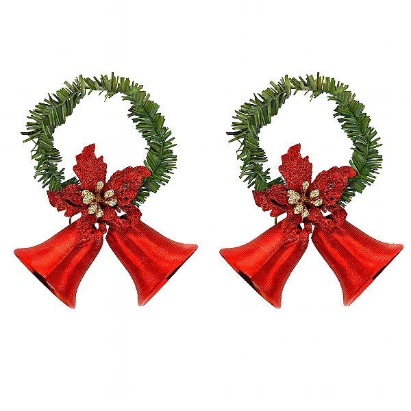 Enfeite Sino Duplo Natalino 8cm – 2 Unidades