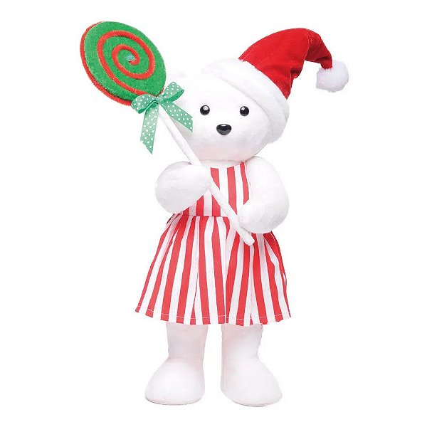 Ursa Com Gorro Segurando Candy Bco/verm/vde - 54cm
