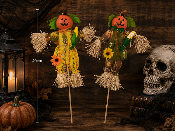 Enfeite Espantalho Abóbora no Palito 40cm Halloween - Modelos Sortidos - 1 Unidade